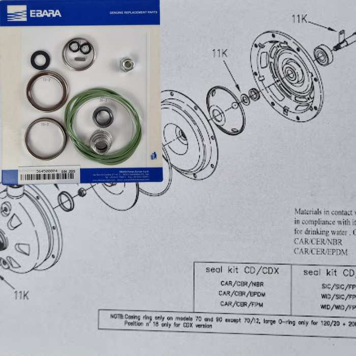 Ebara Mechanic seal set t.b.v. Ebara SEALKIT VITON CD (SIMPLEX 15)