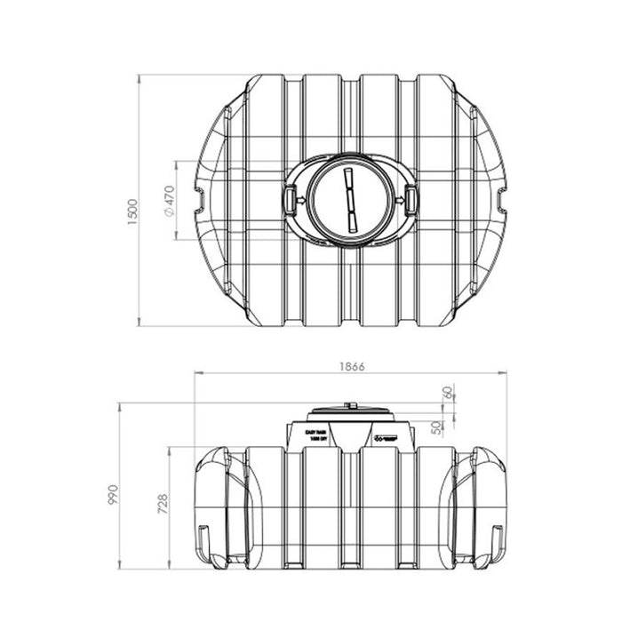 Regenwatertank inclusief schacht, 1500 liter